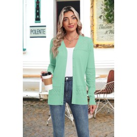 Yommay Cardigan for Women Elegant Loose Casual Lightweight V-Neck Women Autumn Long Sleeve Pullover Classic Cardigan, light green, L