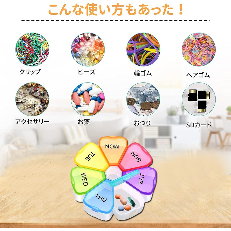 Suu ピルケース 薬ケース サプリメント収納ケース 薬入れ 小分け 1週間分 飲み忘れ防止 コンパクト持ち運び便利 手軽に開閉可能