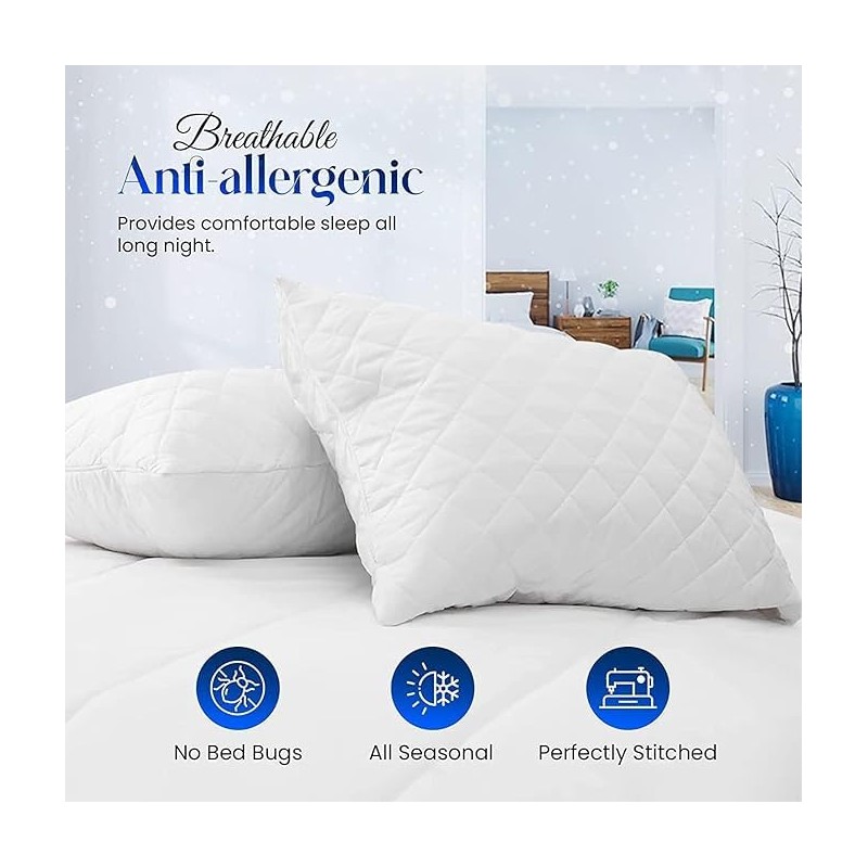 Quilted Pillow Protector Pack, Zipped Pillow Covers Pack, Soft &