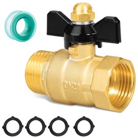 SIGURANTA Full Flow Garden Hose Shutoff, Heavy Duty Brass Hose Connector, Outdoor 3/4 Inch GHT Tube End Fitting Switch (3/4" GHT Butterfly Handle)