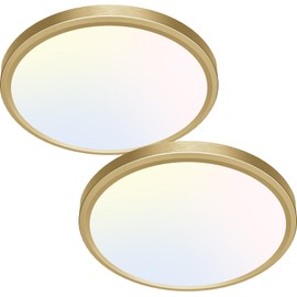 zemty 2Pack LED Ceiling Light Golden - 12In 28W Aureate Flush Mount Ceiling Light, 3 Color Temperature 3000K/4500K/6000K - 3200lm Gilded Round Flat Light Fixture for Kitchen Bathroom Shower