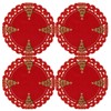 Grelucgo Embroidered Christmas Holiday Holly Tree Table Doily Place-mats (Round