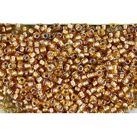 11/0 Round TOHO Japanese Glass Seed Beads #278-Gold-Lined Rainbow Topaz 15g