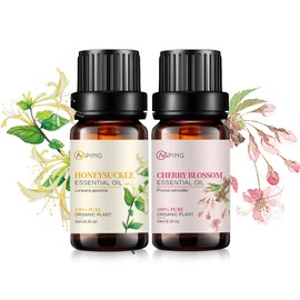 Cherry Blossom & Honeysuckle Essential Oils - 100% Pure Organic Natural Plant Oils for Diffuser, Aromatherapy, Spa, Massage, Yoga, Perfume, Body - 2x10ML