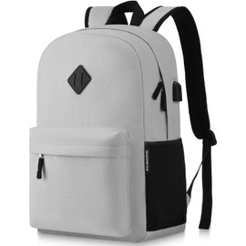 ZUBOND Unisex Grey Backpack for School & Travel - Lightweight Laptop Backpack with USB Port Fits 15.6 Inch Notebook, Water Bottle Pocket - Ideal for Teens, College Students, Adults