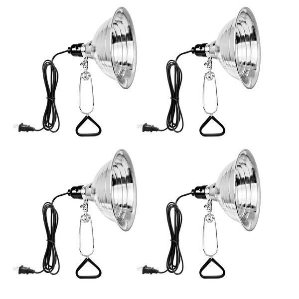 Simple Deluxe Clamp Lamp Light with 8.5 Inch Adjustable Aluminum Reflector and 6 Feet Cord, up to 150W E26 Socket (no Bulb Included), Silver and Black, 4 Pack
