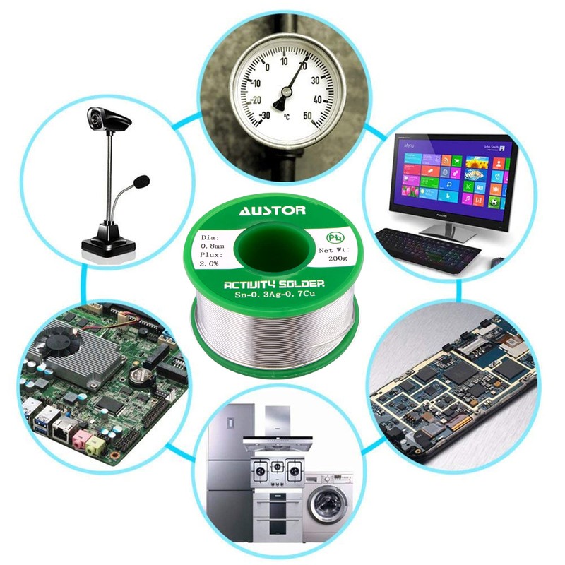 AUSTOR 0.8mm Lead Free Solder Wire with Rosin Core, 200g