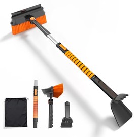 42" Snow Brush and ice Scraper for car Windshield, 3 in 1 with 180°Rotating Brush Head,Thick PVC Brush,Detachable and Assembled, with Ergonomic Foam Grip for Cars(Heavy Duty ABS,Orange)