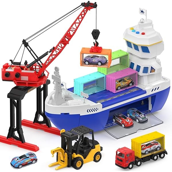 CUTE STONE 2-in-1 Toy Boat & Tower Crane Playset, Cargo