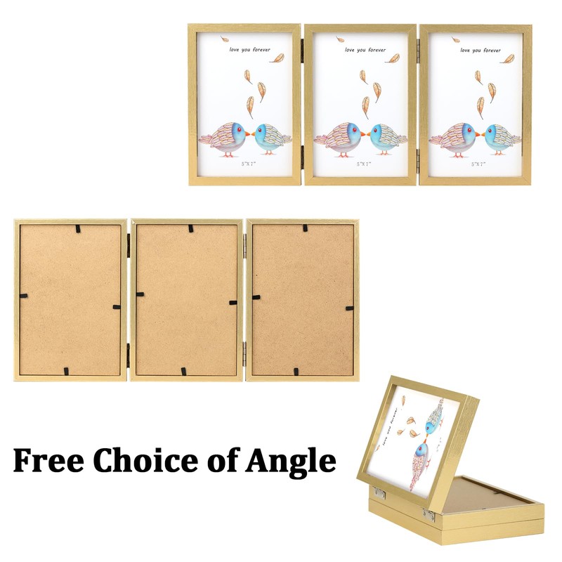 ORIVAN 5x7 Triple Picture Frame Hinged 3 Photos Folding Photo