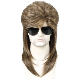 Vtrem Mullet Wigs for Men 70s 80s Retro Costume Party Wigs Punk Rock Wig Long Curly Wigs Mans Fun Wigs - Light Brown