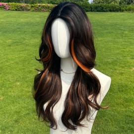 Smilco 2025 Fashion New 24-inch Black-brown High-gloss Ladies Wig-hair Tail Micro-volume Natural and Neat Bangs-rose Mesh SM450color: Black-brown, Stretched Length: 24"