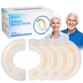 Brkiyom 50 PCS Elastic Ostomy Barrier Strips, Medical Hydrocolloid Colostomy Supplies, Skin Adhesive Ostomy Barrier Strips for Colostomy Bags, Latex Free Hydrocolloid, Blue Tab Design Easy to Tear