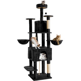 TSCOMON 75.5" Cat Tree Tower for Indoor Cats Large Adult,Tall Modern Cat Tree for Big Cats, Plush Multi-Level Cat House Condos with Scratching Posts, Hammocks, Ladder(Black)