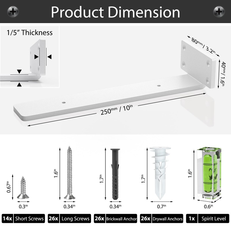 6 Pack Floating Shelf Bracket 10 Inch, Heavy Duty Hidden