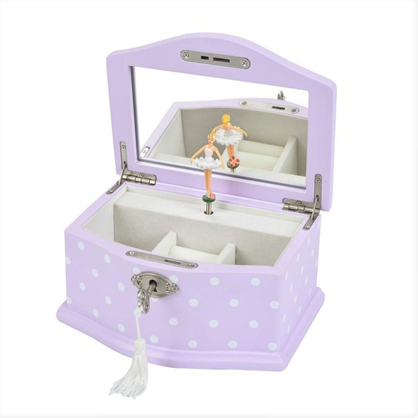 Elle Jewelry Box - Ballerina Jewelry Organizer and Swan Lake Wind-Up Music Box for Girls and Teens, Accessories and Keepsake Wooden Storage with Lock and Mirror, Charming Room Decor and Gift, Small