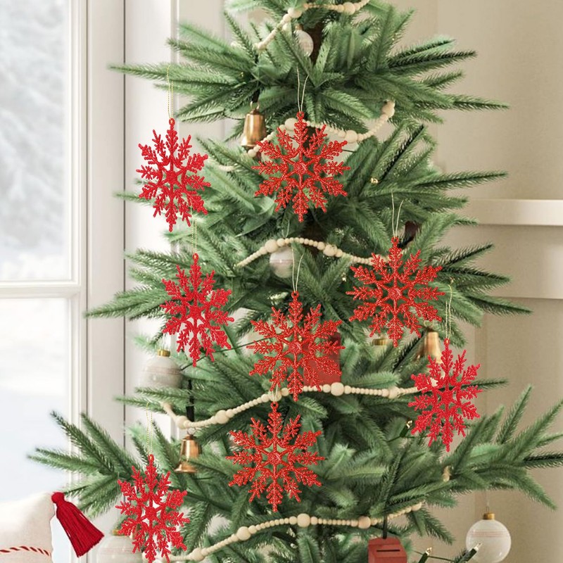 DERAYEE Christmas Decoration Snowflake Hanging Red Pack of 12 Snowflakes