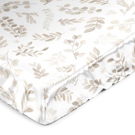 Sweet Jojo Designs Taupe Floral Leaf Boy Girl Gender Neutral Baby Satin Fitted Crib Sheet Infant Newborn Nursery Toddler Bed Room Standard Mattress Ivory Boho Bohemian Watercolor Botanical Woodland