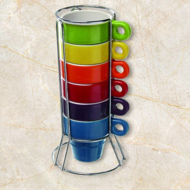 Quailitas Stackable Set of 6 Colourful Ceramic Espresso Mugs