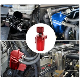 ZHSYMX Universal 300ml Aluminum Baffled Oil Separator Catch Can Kit with Thickening Tube and Installation Bracket Red