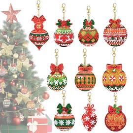 Pack of 10 Diamond Painting Christmas Pendants, 5D Diamond Painting Christmas Diamond Painting Craft Set Children, Diamond Painting Key Ring Advent Calendar DIY Crafts Christmas Tree Decoration