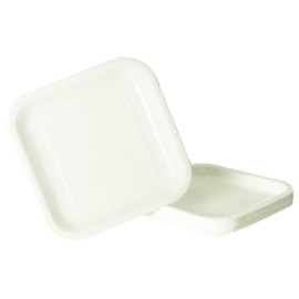 Strix Design DR-581 Paper Plates, Square Plates, 24 Pieces, White, Approx. 9.1 x 9.1 x 0.7 inches (23 x 23 x 1.7 cm), Surface Water Resistant, Oil-proof, Parties, Barbecues, Disposable Tableware,