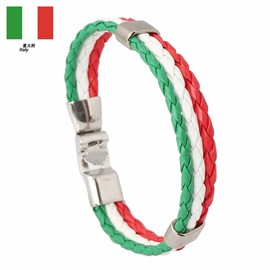 Caiyao Handwoven Flag Leather Bracelet Multicolor National Flag PU Leather Bracelet Wrap Bangle with Alloy Clasp for Women Men Wristband Jewelry-Italy