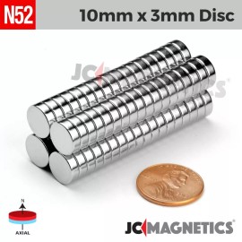 Neodymium 10mm x 3mm N52 Super Strong Round Disc Rare Earth Neodymium Magnets 10x3mm - 100 discs
