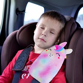 MHJY Seat Belt Pads for Kids Cute Unicorn Car Pillow Seatbelt Strap Cover Comfortable Seat Belt Covers Head Neck Support for Toddlers Girls Boys Children, Pink