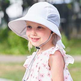 Magracy Kids Outdoor Wide Brim Sun Hat Summer Bucket Hats with Neck Flap Adjustable UV Sun Protection Hats Beige