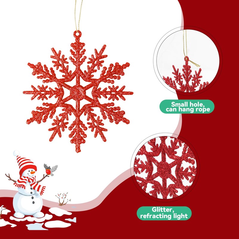 DERAYEE Christmas Decoration Snowflake Hanging Red Pack of 12 Snowflakes