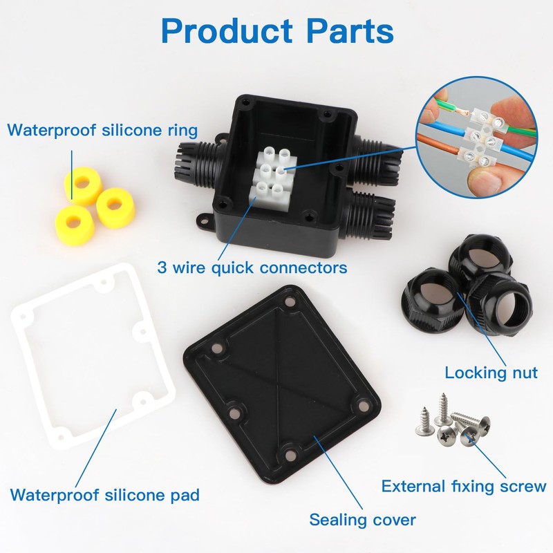 Helunsi Waterproof Junction Box 3 Way, IP68 External Waterproof Electrical