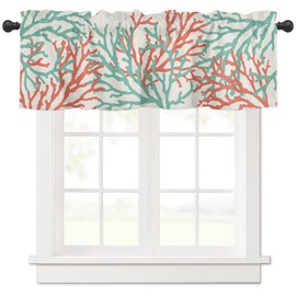 Lsrtoss Teal Red Coral Farmhouse Short Window Curtain Valances, Summer Ocean Nautical Coastal Rustic Burlap Rod Pocket Kitchen Valances for Living Room Bedroom Bathroom Cafe, 1 Panel - 54" x 18"