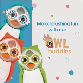 Flipper Owl Toothbrush Cover Green – Make Toothbrushing Time Fun with Our Kids Toothbrush Holder with Cover – Suction Cup Toothbrush Holder with Toothbrush Sand Timer Eyes for 1 min Brushing