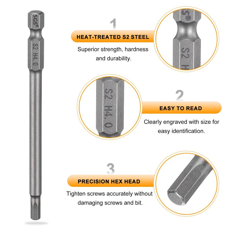 HARFINGTON 5pcs H4.0 Hex Head Drill Bit Wrench 4mm Metric