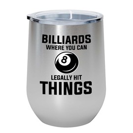 Billiard Silver Edition Wine Tumbler 12oz - Billiards - Pool Player Gifts Table Rail Balls Chalk Cue Sticks