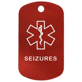 Custom 2 Pack - Seizures Medical Alert ID Necklaces with Red Custom Tags, Black Silencers, and 30'' USA Chains