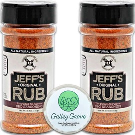 Jeff's Original Rub All-Purpose BBQ Seasoning, 5.4 oz Bottle (2-Pack), Grill or Smoker - Pork, Chicken, Ribs, Brisket, Steak, Seafood, Vegetables - Bundle With Galley Grove Sugar-Free Breath Mints