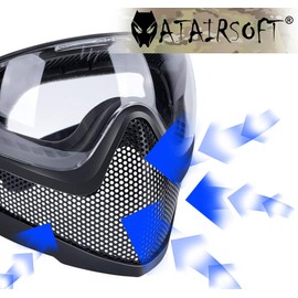 ATAIRSOFT 2 Modes Airsoft Mask Full Face Tactical Safety Protective Mask Anti-Fog Goggles Set with 3 Interchangable Lens (Black)