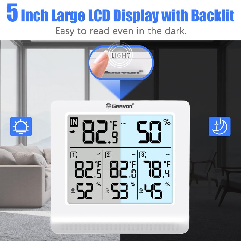Geevon Indoor Outdoor Thermometer Wireless with 3 Remote Sensors, Digital