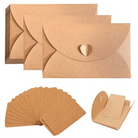 20 Kraft Envelopes, 20 Blank Paper Cards, Small Envelopes, Mini Envelopes with Heart Seal for Money Gifts, Thank You Cards, Invitations