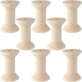 Pndeyo 8pcs Wooden Spools of Crafts, 2in Empty Natural Wood Thread Spools, Unfinished Wooden Textile Bobbin for Organizing Cord Twine Ribbon Chains Elastic Threads
