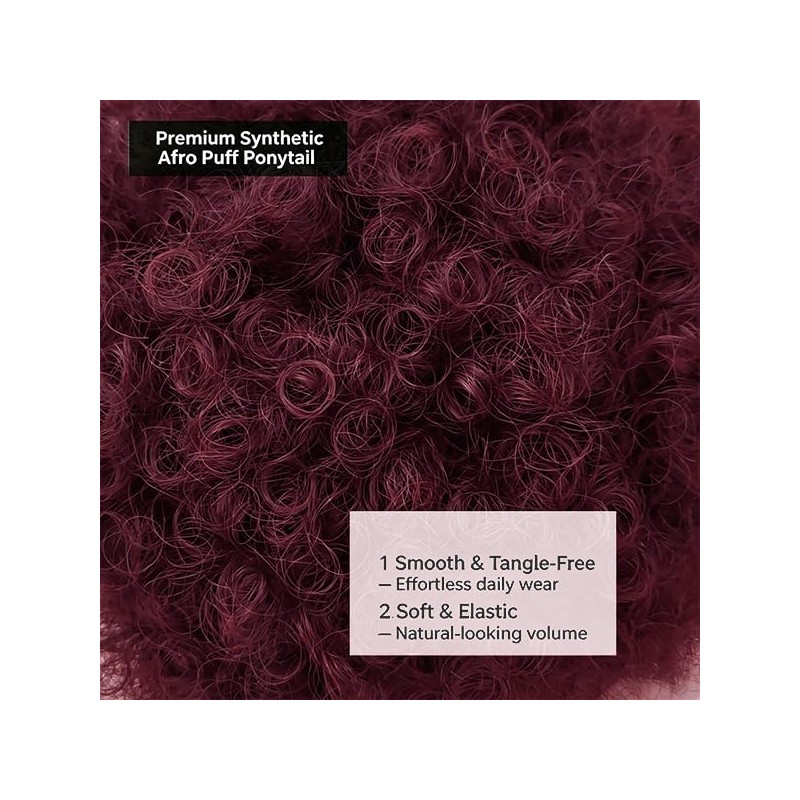 Afro Puff Drawstring Ponytail - Ombre Burgundy 8Inch 80G, Synthetic