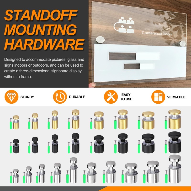 Rustark 12 Sets 1/2" x 1" Black Stainless Steel Standoff