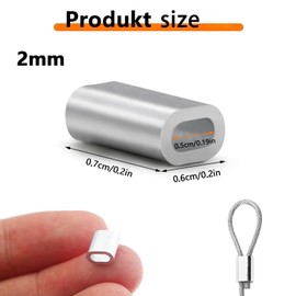 Aluminum Sleeve Clamp, 120 Pieces Aluminium Wire Rope Clamp, 2mm/0.07in Crimp Sleeves, Aluminium Crimping Loop Sleeves Clip, Suitable for Fixing and Splicing Wires, Steel Wires, And Ropes