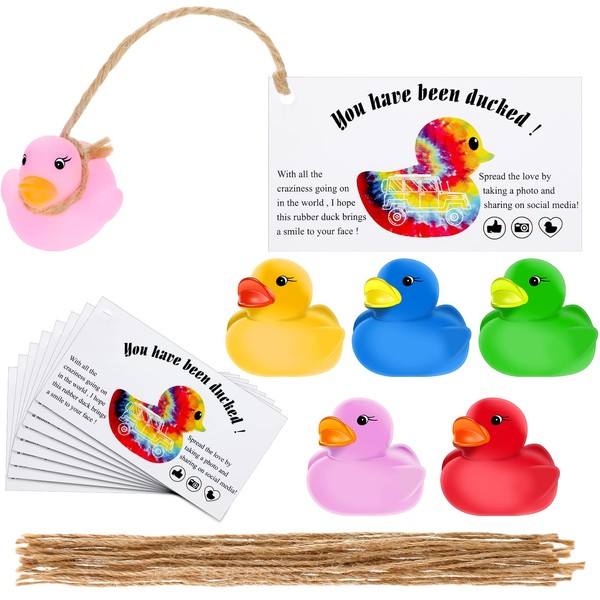 60 tarjetas de pato con patos de goma y cuerdas, pato de goma pequeño con etiquetas de pato, mini patos de goma multicolor para baby shower, regalos de fiesta (estilo elegante)