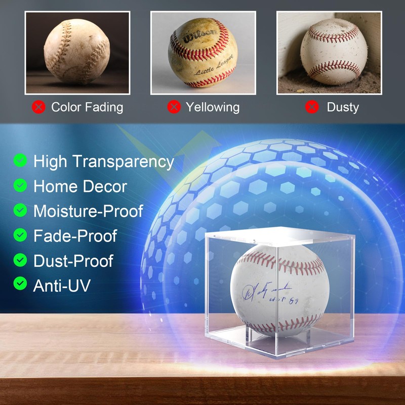 Baseball Display Case Wall Mount, UV Protected Clear Acrylic Baseball