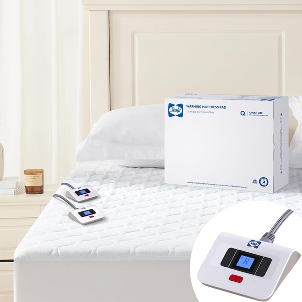 Sealy Heated Mattress Pad Queen Size, Luxury Quilted Electric Bed Warmer with Dual Controller 10 Heat Settings & Auto Off 1-12 Hours | Fit Up to 17" Deep Pocket | ETL Certified | Machine Washable