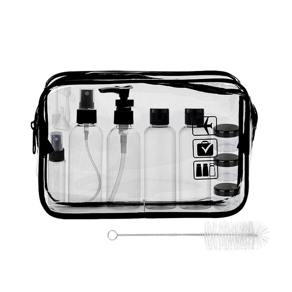 MORICOH Transparent Toiletry Bag with Travel Bottle Set, 14 Pieces