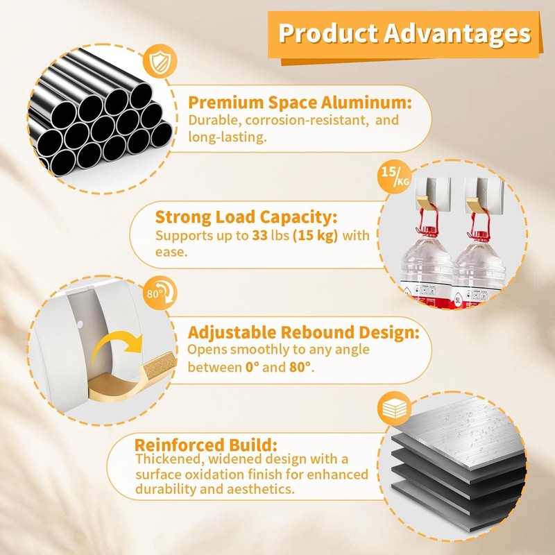 4-Pack White Aluminum Wall Mounted Coat Rack, Space Saving Telescopic